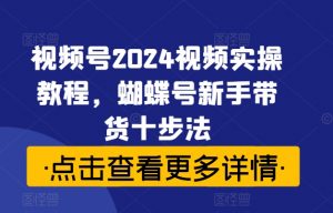 视频号2024视频实操教程,蝴蝶号新手带货十步法-网赚36计