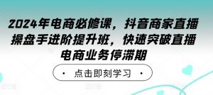 2024年电商必修课,抖音商家直播操盘手进阶提升班,快速突破直播电商业务停滞期-网赚36计