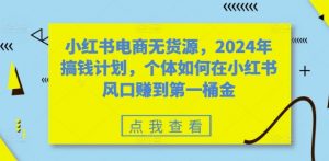 小红书电商无货源,2024年搞钱计划,个体如何在小红书风口赚到第一桶金-网赚36计