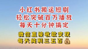 小红书搬运热门短剧,轻松爆流百万播放,每天引流几十人,搞个大几百块真的很简单-网赚36计