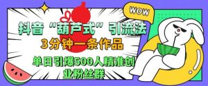 抖音葫芦式引流法，三分钟一条作品，单日引爆抖音500人精准创业粉丝群【揭秘】-网赚36计