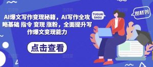 AI爆文写作变现秘籍，AI写作全攻略基础 指令 变现 涨粉，全面提升写作爆文变现能力-网赚36计