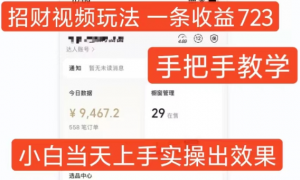 招财视频玩法,一条视频收益723,手把手教学,小白当天可上手-网赚36计