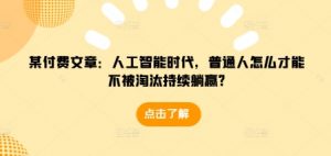 某付费文章:人工智能时代,普通人怎么才能不被淘汰持续躺赢?-网赚36计