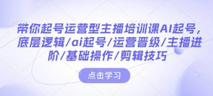 带你起号运营型主播培训课AI起号,底层逻辑/ai起号/运营晋级/主播进阶/基础操作/剪辑技巧-网赚36计