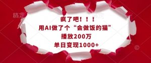 疯了吧!用AI做了个“会做饭的猫”,播放200万,单日变现1k-网赚36计