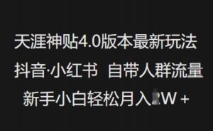 天涯神贴4.0版本最新玩法，抖音·小红书自带人群流量，新手小白轻松月入过W-网赚36计