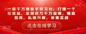 一品千万操盘手研习社,打爆一个引流品,实现百万千万业绩,爆品裂变,私域升单,发售实战-网赚36计