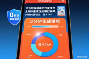 京东短视频带货独家技术，2分钟生成一条优质爆款视频，0粉丝0保证金，日入1k+【揭秘】-网赚36计