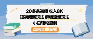 20多条视频收入8K，短视频新玩法，解锁流量玩法，小白轻松复制-网赚36计