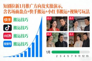 短剧拉新1月推广方向及实操演示,含名场面盘点+快手搬运+小红书搬运+视频号玩法-网赚36计