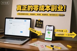 真正的零成本副业！问卷调查暴利项目，无脑操作，纯0撸，收益稳定，每天轻松日入100+【揭秘】-网赚36计