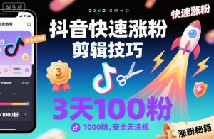 抖音快速涨粉剪辑技巧，3天1000粉，安全无违规-网赚36计