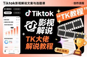Tiktok影视解说文案与选题课，TK大佬影视解说教程，带你出海賺美刀（更新）-网赚36计