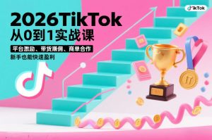 2026TikTok从0到1实战课，平台激励、带货賺佣、商单合作，新手也能快速盈利（3天直播课）-网赚36计
