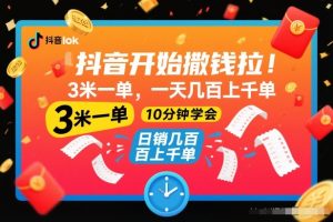 抖音开始撒钱拉，3米一单，一天几百上千单，项目简单，10分钟学会【揭秘】-网赚36计