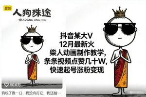 抖音某大V12月最新火柴人动画制作教学，条条视频点赞几十W，快速起号涨粉变现-网赚36计