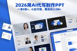 2026用AI代写制作PPT，一单8张+，小白可做，最高月入1W+-网赚36计