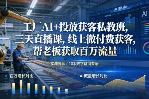 工厂AI+投放获客私教班，三天直播课，线上微付费获客，帮老板获取百万流量-网赚36计