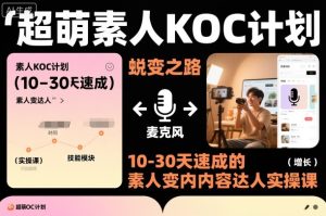 超萌素人KOC计划，10-30天速成的素人变内容达人实操课，适合想做短剧小说推文电商推广的素人入局-网赚36计