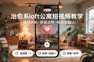 治愈系loft公寓短视频制作教学，情感共鸣引停留点赞关注，快速起号涨粉-网赚36计