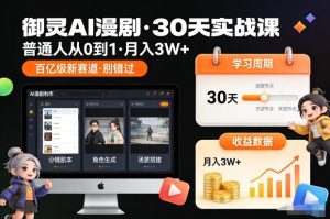 御灵AI漫剧30天实战课，普通人从0到1，月入3W+，别错过这个百亿级新赛（更新中）-网赚36计