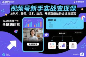 视频号新手实战变现课,从认知、起号、话术、选品、开播到投放的全链路运营-网赚36计