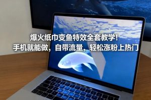 爆火纸巾变鱼特效全套教学！手机就能做，自带流量，轻松涨粉上热门-网赚36计