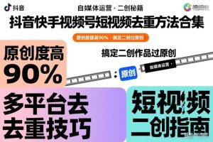 抖音快手视频号短视频去重方法合集，原创度提高90%，搞定二创作品过原创-网赚36计
