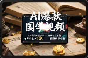 AI爆款国学视频，独家起号方法，小白直接上手，当天可见收益，单号日收入5张+附保姆级教程-网赚36计