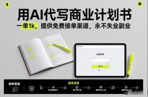 用AI代写商业计划书，一单1k，提供免费接单渠道，永不失业副业-网赚36计