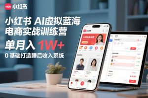 小红书AI虚拟蓝海电商实战训练营,单月入1W+,0基础打造睡后收入系统-网赚36计