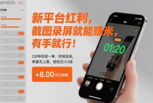 新平台红利,截图录屏就能賺米,有手就行!2分钟完成一单,时间自由,单量无上限,轻松日入5张【揭秘】-网赚36计