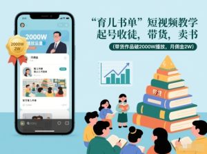 育儿书单短视频教学，起号收徒，带货，卖书（带货作品破2000W播放，月佣金2W）-网赚36计