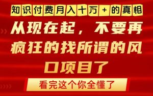 知识付费月入10个W的真相，做网创项目这一个就够了，不要再疯狂的找所谓的风口项目【揭秘】-网赚36计