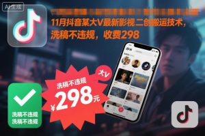 11月抖音某大V最新影视二创搬运技术，洗稿不违规，收费298-网赚36计