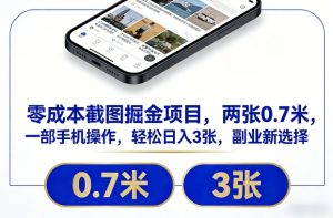 零成本截图掘金项目,两张0.7米,一部手机操作,轻松日入3张,副业新选择【揭秘】-网赚36计