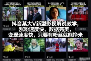 抖音某大V新型影视解说教学，涨粉速度快，数据完美，变现速度快，只要有粉丝就能挣米-网赚36计