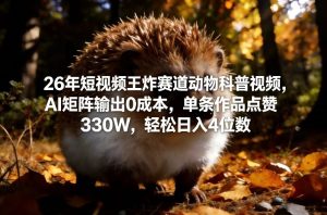 26年短视频王炸赛道动物科普视频，AI矩阵输出0成本，单条作品点赞330W，轻松日入4位数-网赚36计