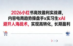 2026小红书高效盈利实战课，内容电商趋势操盘手x实习生xAI，避开人海战术，实现高转化，长期盈利-网赚36计