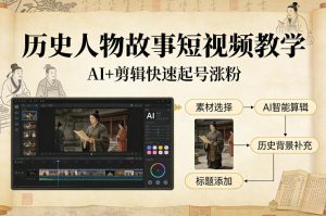 历史人物故事短视频教学，AI+剪辑制作历史人物题材短视频，快速起号涨粉-网赚36计