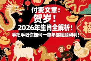 付费文章：贺岁！2026年生肖全解析！手把手教你如何一整年都顺顺利利！-网赚36计