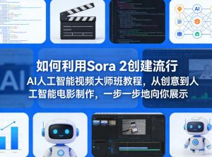 如何利用Sora 2创建流行AI人工智能视频大师班教程,从创意到人工智能电影制作,一步一步地向你展示-网赚36计