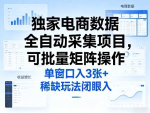 独家电商数据全自动采集项目，可批量矩阵操作，单窗口日入3张+，稀缺玩法闭眼入【揭秘】-网赚36计
