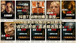抖音73W粉丝博主亲授,2026最新影视解说实战教学,全程听话照做,直通精选独家-网赚36计