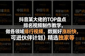 抖音某大佬的TOP盘点排名视频制作,做各领域排行视频,数据好涨粉快,可进伙伴计划+精选独家等-网赚36计
