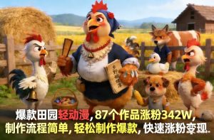 爆款田园轻动漫，87个作品涨粉342W，制作流程简单，轻松制作爆款，快速涨粉变现-网赚36计