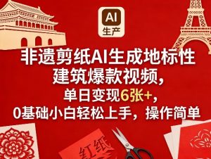 非遗剪纸AI生成地标性建筑爆款视频，单日变现6张+，0基础小白轻松上手，操作简单-网赚36计