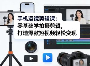 手机运镜剪辑课:零基础学拍摄剪辑,打造爆款短视频轻松变现-网赚36计