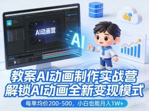 教案AI动画制作实战营,解锁AI动画全新变现模式,每单均价200-500,小白也能月入1W+-网赚36计